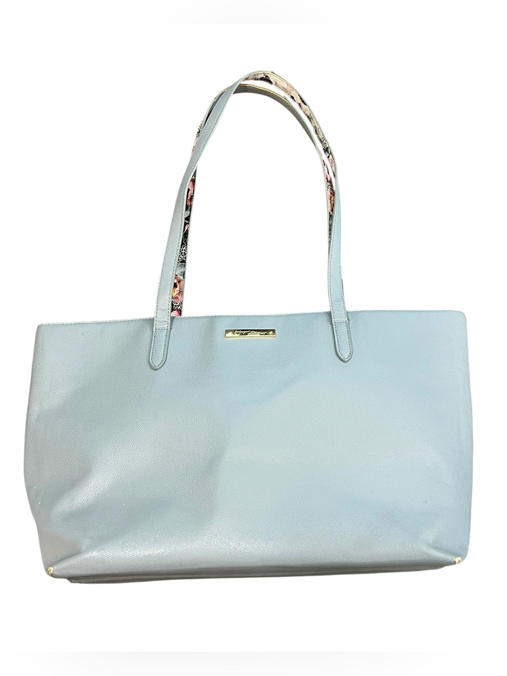 Betsey Johnson Leather Tote Bag Light Blue Floral Office Whimsical